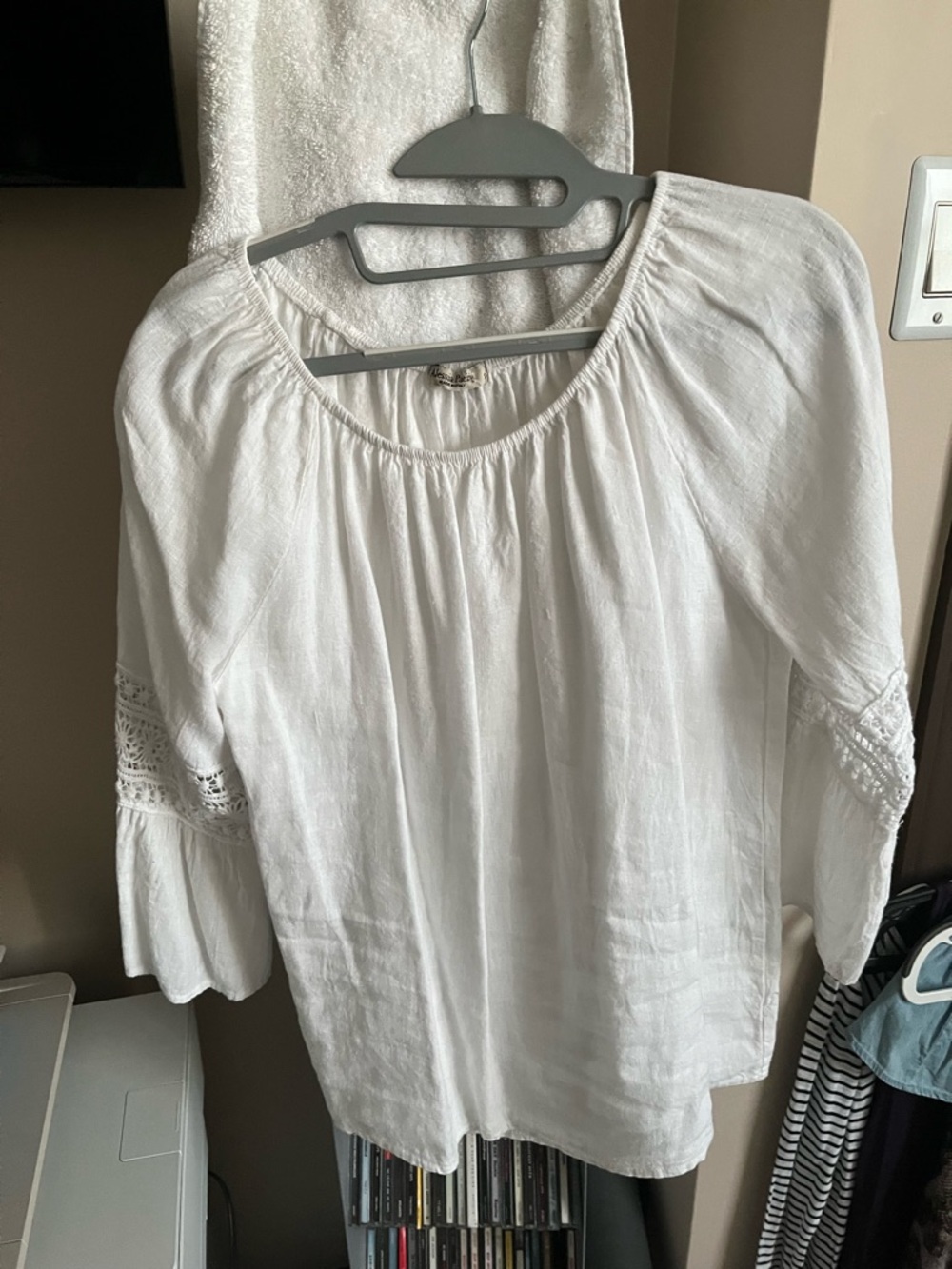 White Lace-Trim Peasant Blouse - Women's Lightweight Top